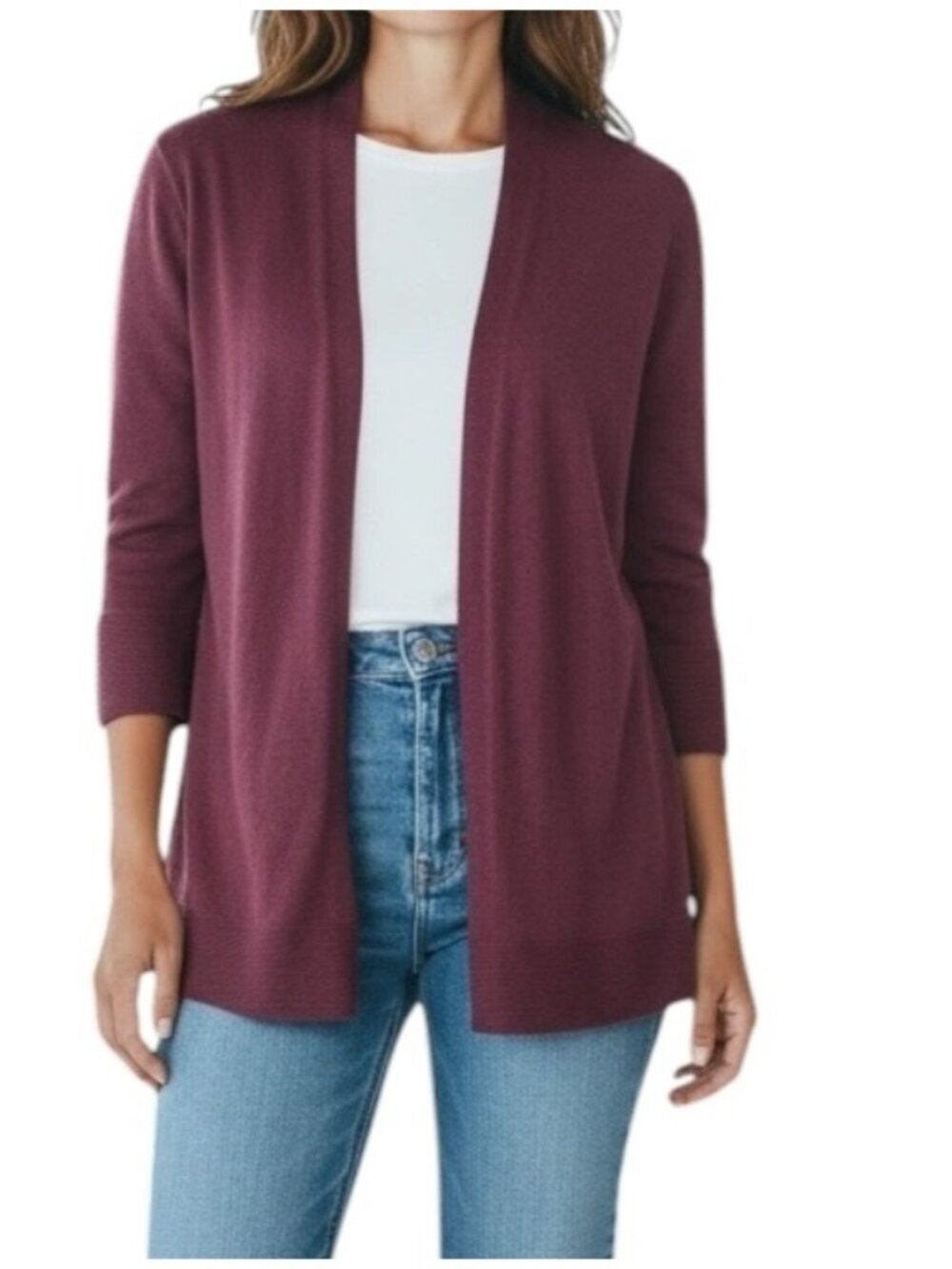 Evolution by Cyrus Womens Cardigan~Size Med~Burgundy Soft Open Front~NWT L1 06